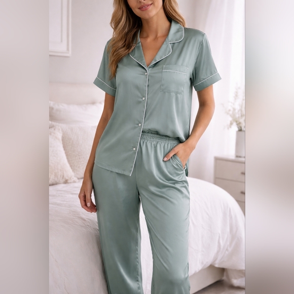 Nine West Pants - Nine West Sage Green Satin Pajama Set